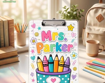 Personalized Teacher Clipboard, Custom Name Clipboard, Crayon Teacher Gift, Cute Clipboard for Teachers, Back to School Gift