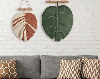 Macrame Monstera Leaf Wall Hanging | Boho Farmhouse Plant Wall Decor | Modern Botanical Art | Gift for Plant Lovers