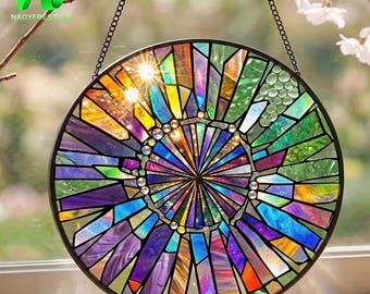 Rainbow Stained Glass Suncatcher, Colorful Crystal Prism Window Hanging, Glass Sun Catcher, Rainbow Home Decor, Garden Gift