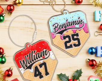 Personalized Ice Cream Drip Baseball Bag Tag: Baseball Name Tag, Sports Club Backpack Tag