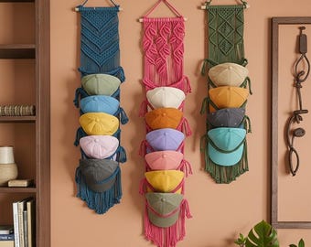 Macrame Hat Rack Organizer, Farmhouse Baseball Cap Holder for Wall, Boho Hat Organizer, Handmade Cap Display, Gift for Dad