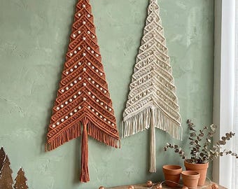 Macrame Christmas Tree Wall Hanging, Boho Xmas Decor, Handmade Holiday Wall Art, Minimalist Rustic Christmas Decor