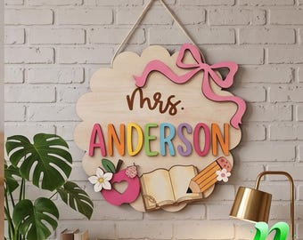 Personalized Teacher Door Sign, Custom 3D Teacher Name Sign, Classroom Door Decor, Back To School Gift, Teacher Appreciation
