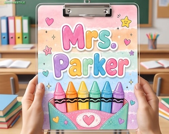 Personalized Teacher Clipboard, Custom Name Clipboard, Crayon Teacher Gift, Cute Classroom Clipboard, Teacher Appreciation Gift