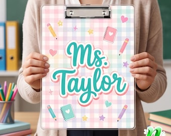 Custom Vintage Floral Teacher Acrylic Clipboard, Custom Acrylic Clipboard with Name, Cute Teacher Gift, Back To School Classroom Supplies