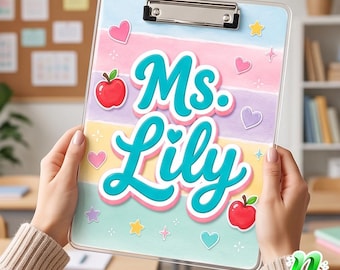 Personalized Teacher Clipboard, Custom Pastel Acrylic Clipboard, Teacher Appreciation Gift, Back To School Teacher Supplies