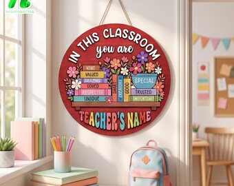 Personalized Teacher Door Sign, Custom Classroom Sign, Teacher Name Door Hanger, Wooden Classroom Decor, Back to School Gift