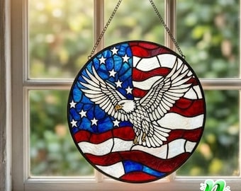American Flag Stained Glass Suncatcher, Patriotic Window Hanging, USA Flag Decor, Veteran Gift, Fourth of July Home Decor