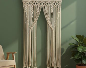 Macrame Curtain Wall Hanging | Boho Window & Door Macrame | Farmhouse Bedroom Valance | Modern Wall Art Housewarming Gift