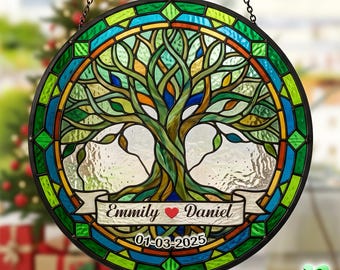 Personalized Wedding Tree Suncatcher, Anniversary Gift for Couple, Gift for Bride and Groom, Marriage Keepsake Gift