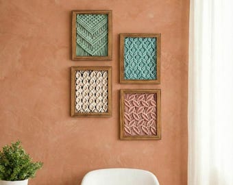 Framed Macrame Wall Art, Minimalist Boho Home Decor, Handmade Fiber Wall Hanging, Housewarming Gift