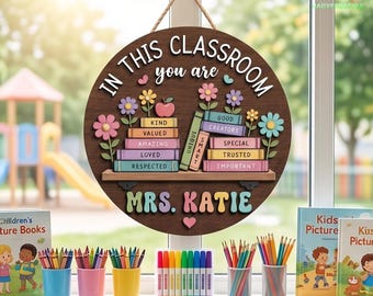 Personalized Teacher Door Hanger, Custom Classroom Door Sign, Wooden Teacher Name Sign, Back to School Gift, Classroom Decor
