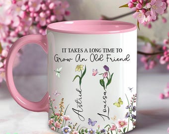 Best Friend Mug Personalized with Birth Month Flowers, Floral Friends Mug, Best Friend Coffee Cup, Friendship Gift for Besties, Bestie Gift