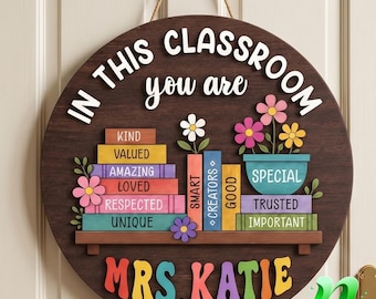 Personalized Teacher Door Hanger, In This Classroom Wood Sign, Custom Teacher Name Sign, Classroom Decor, Back To School Gift
