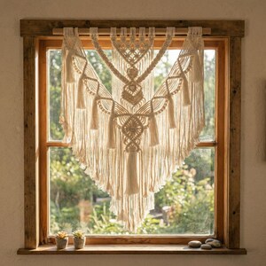 Boho Macrame Wall Hanging, Cotton Rope Fiber Art Tapestry, Handmade Bohemian Wall Decor for Living Room Bedroom Nursery