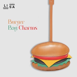 Burger Bag Charm, Real Leather 100% Handmade, Leather Charm, Bag Keychain, Bag Charm Leather, Leather Purse Charm, Bag Charm, Food Charm