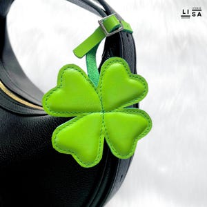 Four-leaf Clover Charm, Real Leather 100% Handmade, Four-leaf Clover Keychain, Clover Charm, Leather Keychain, Bag Charm, Shamrock Bag Charm