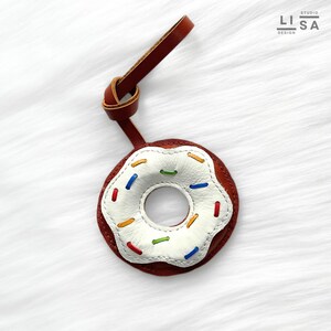 Donut Bag Charm, Real Leather 100% Handmade, Leather Charm, Bag Keychain, Bag Charm Leather, Leather Purse Charm, Bag Charm, Food Charm