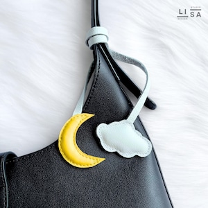 Cloud And Moon Bag Charm, Real Leather Charm, Leather Charm, Bag Charm, Leather Keychain, Leather Purse Charm, Bear Bag Charm, Bag Keychain