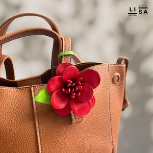 Camelia Bag Charm, Real Leather Charm 100% Handmade, Camelia Keychain, Leather Charm, Bag Keychain, Bag Charm Leather, Leather Purse Charm