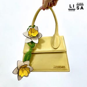 Daffodil Bag Charm, Real Leather 100% Handmade, Leather Charm, Bag Keychain, Bag Charm Leather, Leather Purse Charm, Bag Charm