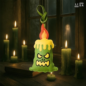 Candle Monster Bag Charm, Handmade Real Leather Charm, Halloween Charm, Leather Halloween Bag Charm, Halloween Keychain, Monster Keychain