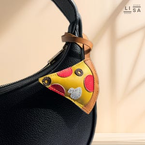 Pizza Bag Charm, Real Leather 100% Handmade, Leather Charm, Bag Keychain, Bag Charm Leather, Leather Purse Charm, Bag Charm, Food Charm