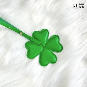 Four-leaf Clover Charm, Real Leather 100% Handmade, Four-leaf Clover Bag Keychain, Clover Charm, Leather Keychain, Cute Bag Charm, Bag Charm