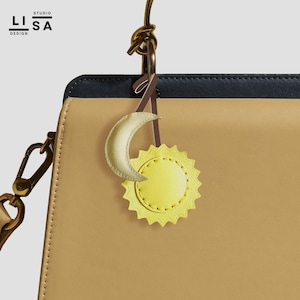 Sun And Moon Bag Charm, Real Leather Charm, Leather Charm, Bag Charm, Leather Keychain, Leather Purse Charm, Bear Bag Charm, Bag Keychain