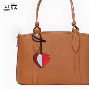 3D Heart Bag Charm, Real Leather 100% Handmade, Leather Charm, Bag Keychain, Bag Charm Leather, Leather Purse Charm, Bag Charm