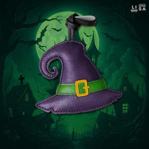 Witch Hat Charm, 100% Real Leather Charm, Witch Charm, Halloween Charm, Leather Halloween Bag Charm, Halloween Bag Tag, Halloween Keychain
