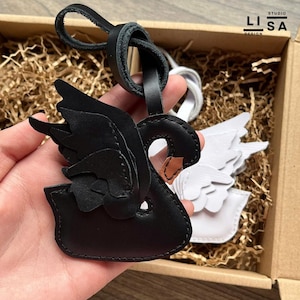 Real Leather Charm 100% Handmade, Swan Charm, Swan Keychain, Bag Charm, Bag Charm Leather, Leather Purse Charm, Leather Bag Charm