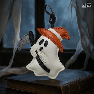 Ghost Bag Charm, 100% Real Leather Charm, Ghost Charm, Halloween Charm, Leather Halloween Bag Charm, Halloween Bag Tag, Halloween Keychain