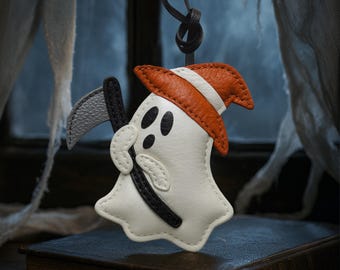 Ghost Bag Charm, 100% Real Leather Charm, Ghost Charm, Halloween Charm, Leather Halloween Bag Charm, Halloween Bag Tag, Halloween Keychain