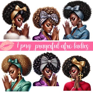 Black Girl Praying Clipart, Black Girl Clipart Bundle, African American women in Prayer, Planner Stickers, Faith Clipart, Sublimation PNG