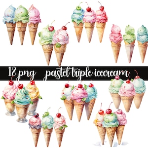 Watercolor Pastel triple icecream, watercolor sweets, pastel dessert png,  Sweets Clipart, Macarons, Cupcakes, Ice cream, dessert clipart