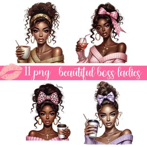 Beautiful boss ladies Png, Black Girl Boss Clipart, Black Woman Clipart, Black Boss Lady, Black Afro Lady PNG, Girl Boss Bundle PNG