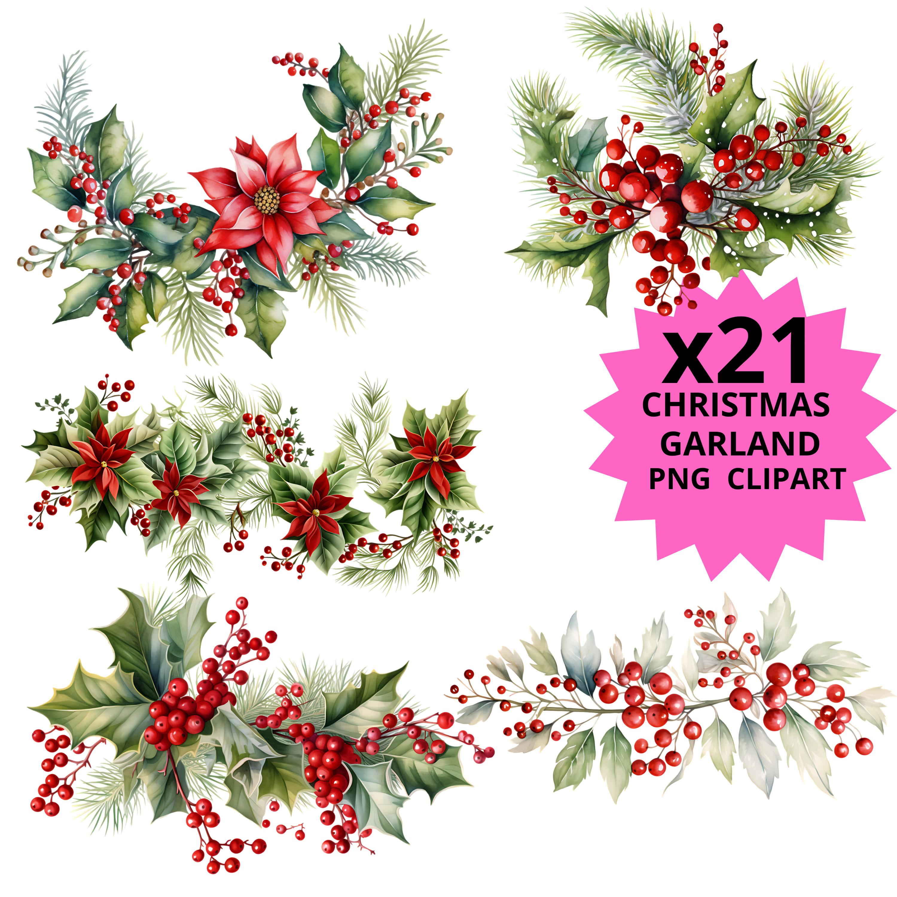 21 Christmas Garland Clipart PNG, Christmas Garland, Printable ...