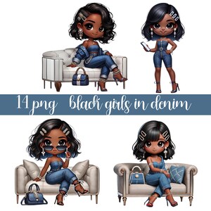 Black girl clipart, chibi girl clipart, afro girl clipart, denim girl clipart, beautiful girl clipart, black girl, white girl, scrapbook
