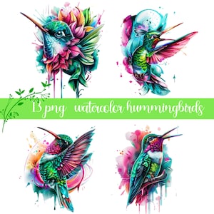 Hummingbird Clipart Set, Adorable Colibri , Printable Watercolor clipart, High Quality PNGs, Digital download, Paper craft, junk journal