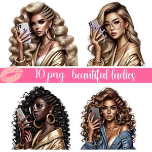 Lindas mulheres mix Png, Garota negra, garota asiática, garota branca, Rainha da melanina, Magia de garota negra, Download digital de sublimação, chefe