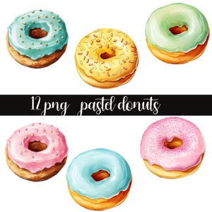 Watercolor Pastel Donuts Clipart, watercolor sweets, sweet treats clipart, pastel dessert png, dessert clipart, cupcake clipart