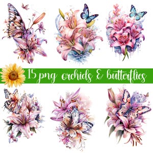 Watercolor Butterflies Clipart Bundle, Floral Butterflies Clipart, Colorful Butterflies Png, Cute Butterflies, Botanical Butterflies Png
