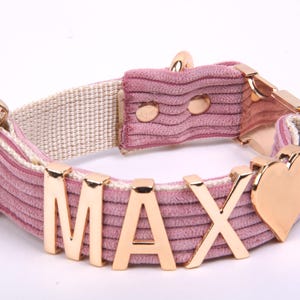 Personalized Velvet Dog Collar with Gold Letters | Custom Name Collar & Leash Set | Sizes S, M, L | Unique Gift for Dogs , Lilac