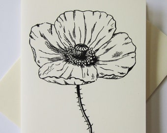 Poppy Flower Note Cards Stationery Set of 10 Cards in White or Light Ivory with Matching Envelopes