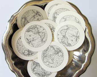 World Map Globe Tags Round Gift Tags Set of 10
