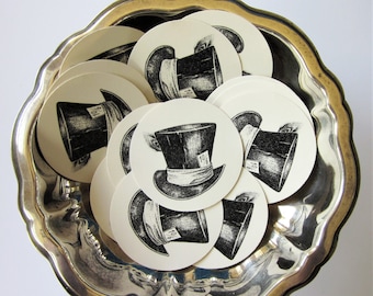 Sombrerero Loco Sombrero Alicia en el País de las Maravillas Etiquetas Redondas Etiquetas de Regalo Juego de Diez