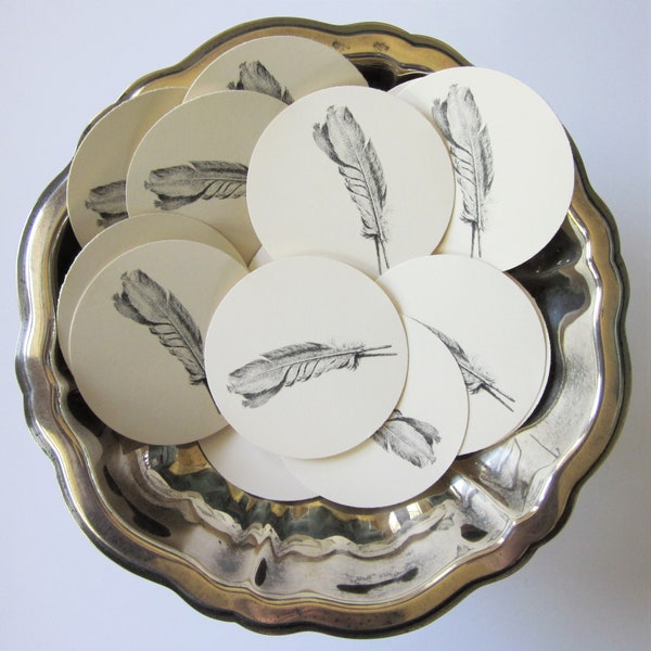 Feather Round Gift Tags Set of 10