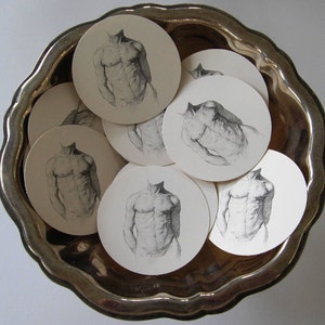 Male Torso Tags Round Gift Tags Set of 10