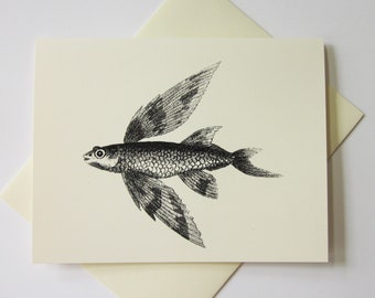 Flying Fish Note Cards Stationery Set of 10 Cards in White or Light Ivory with Matching Envelopes